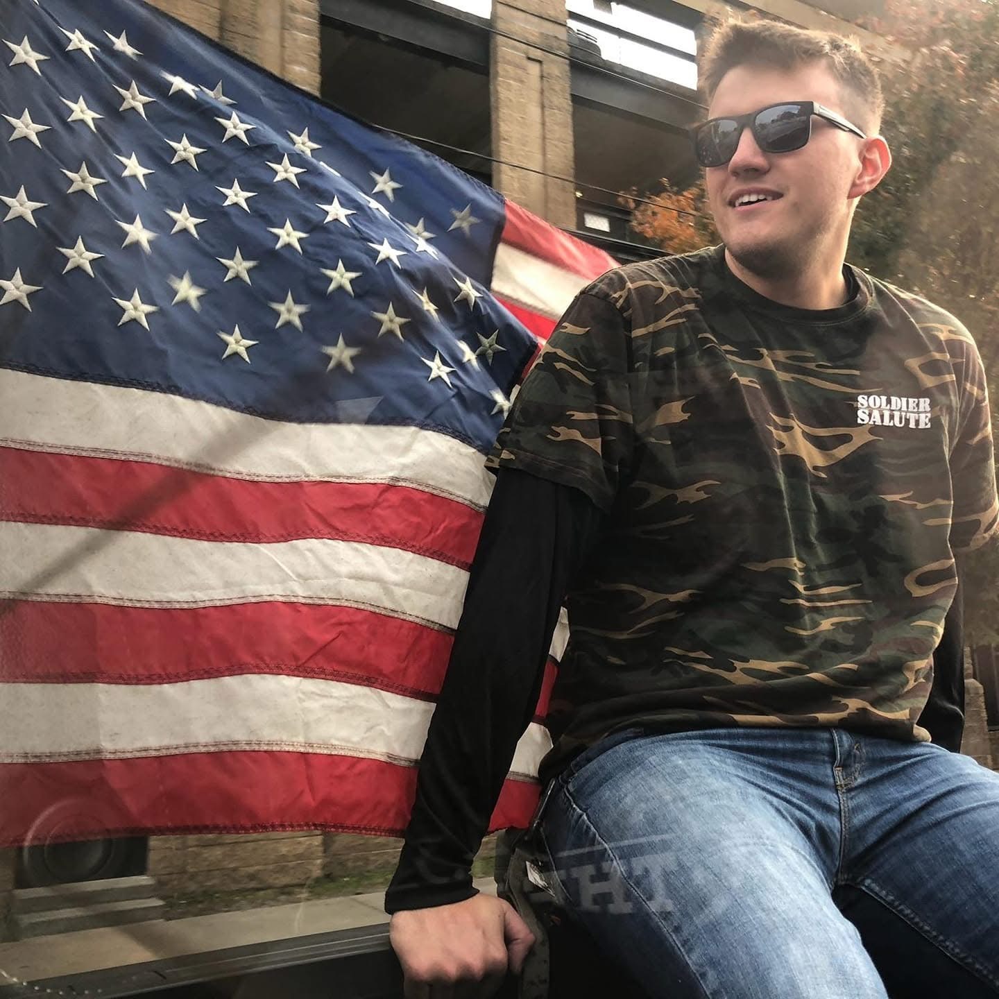 Ethan Gardner with American flag